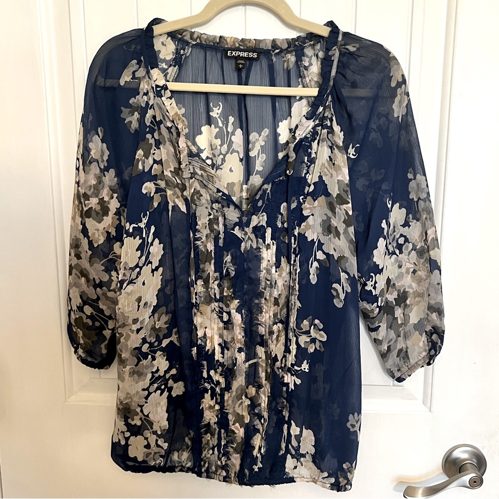 Express Womens Sheer Floral Blouse